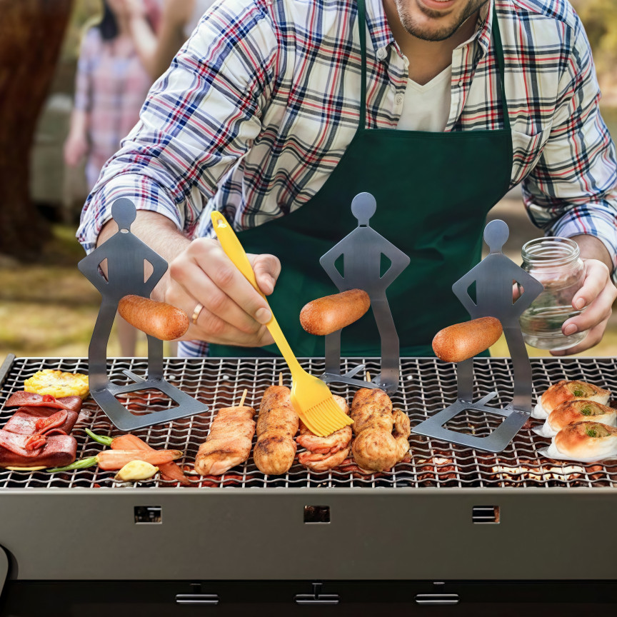 2-4Pcs Foldable Human Shaped BBQ Grill Rack Funny Hot Dog Sausage Roaster Holder