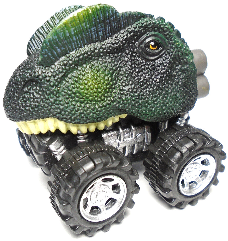 T-REX TYRANNOSAURUS REX DINOSAUR HEAD PUSH & GO GREEN 2 1/2″ PLASTIC TOY CAR