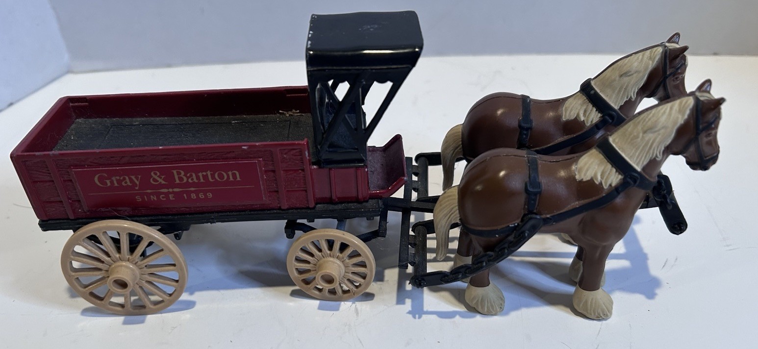 Ertl Die Cast Metal Gray and Barton Horse and Plastic Wagon Toy Delivery Vintage