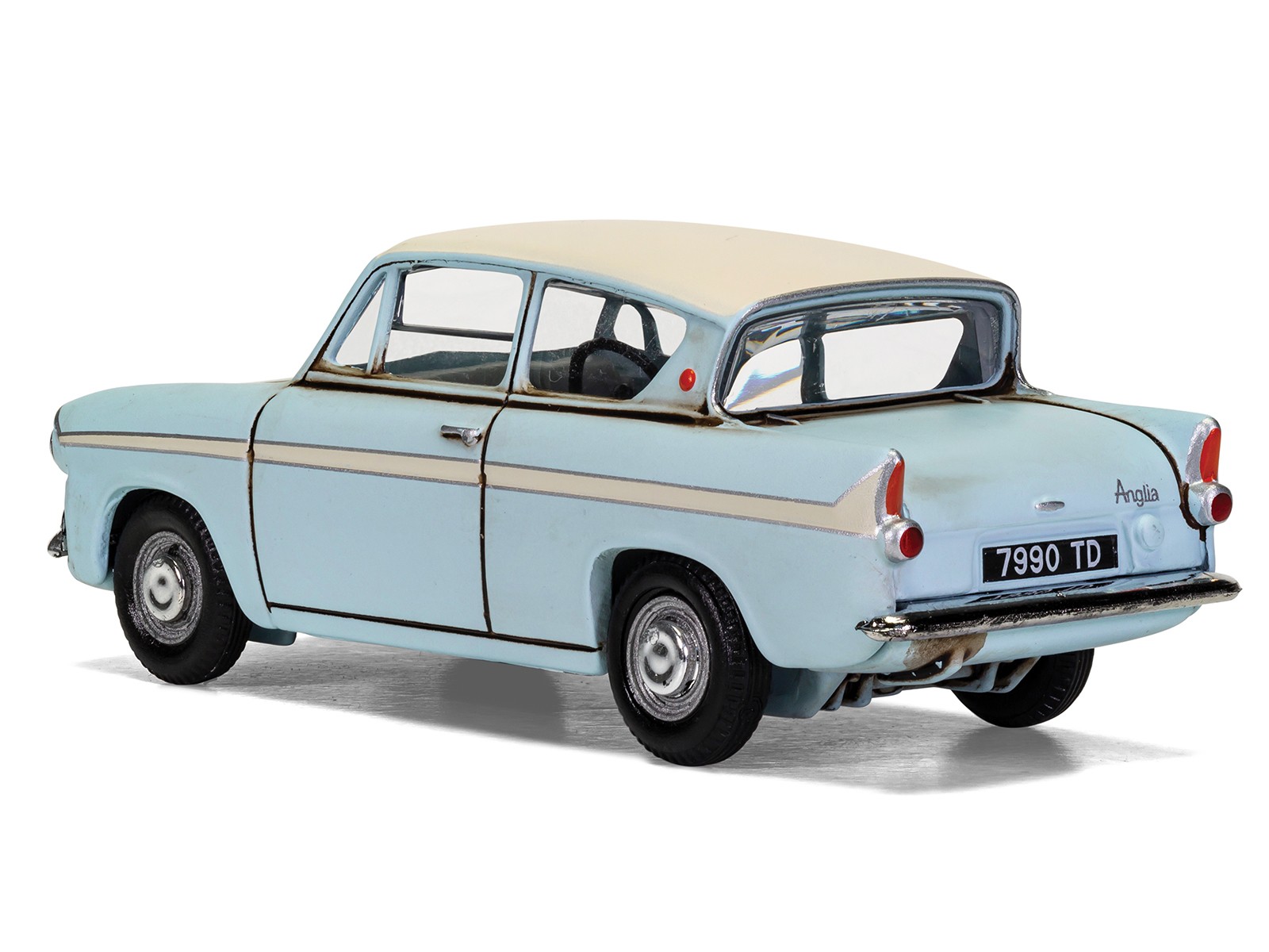 Flying Ford Anglia RHD (Right Hand Drive) Light Blue with White Top (Weathered)