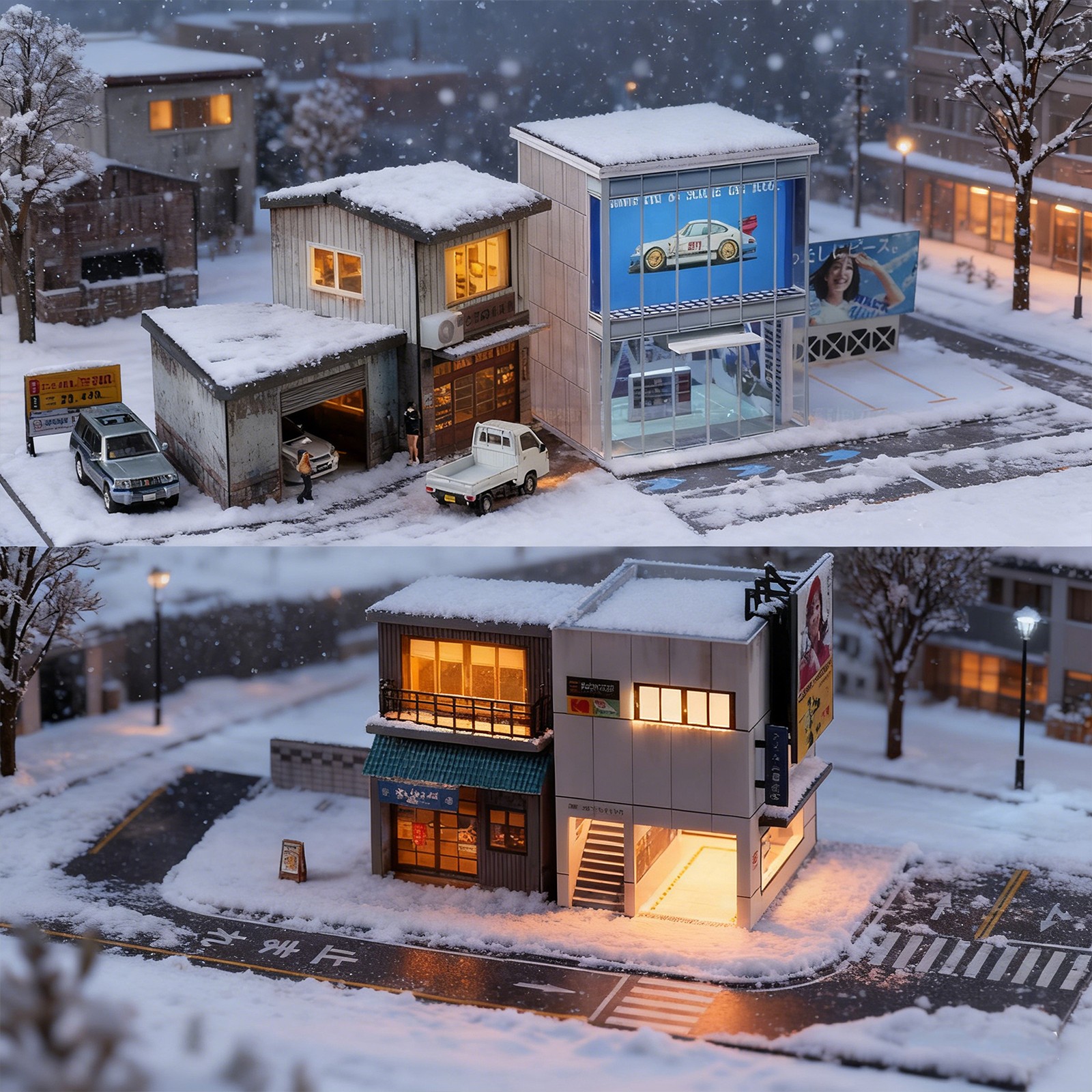 Diorama 1/64 Car Garage Model LED Lighting City Workshop Scene Building Model