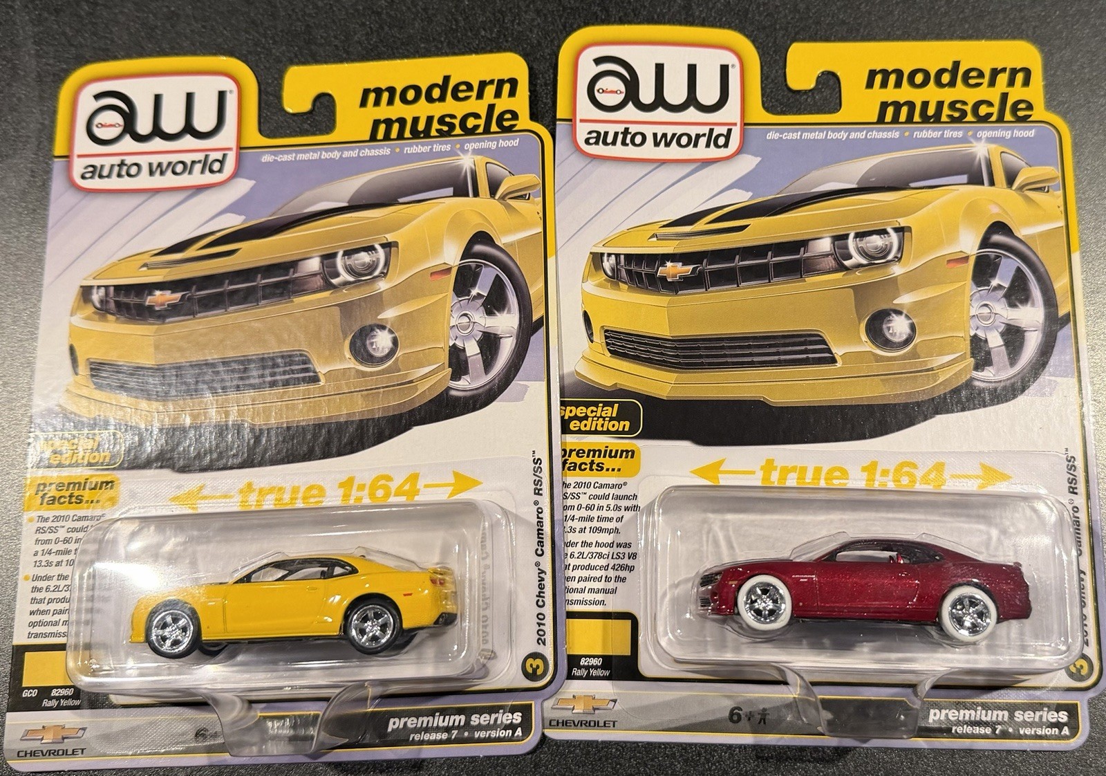2024 New Auto World ULTRA RED Chase 2010 Chevy Camaro RS/SS & Yellow Version HTF
