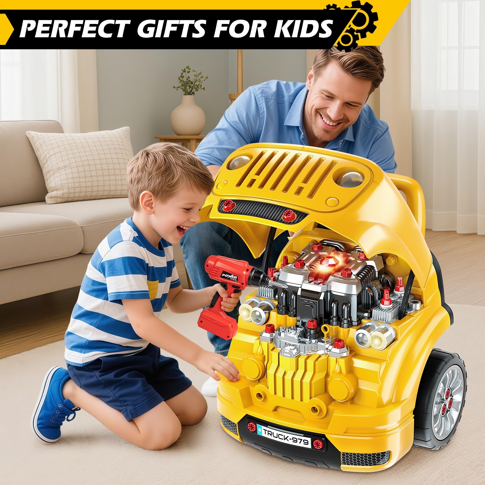 Large Truck Engine Builder Mechanic Repair Set Toys for Boys Ages 3-8 Years Old