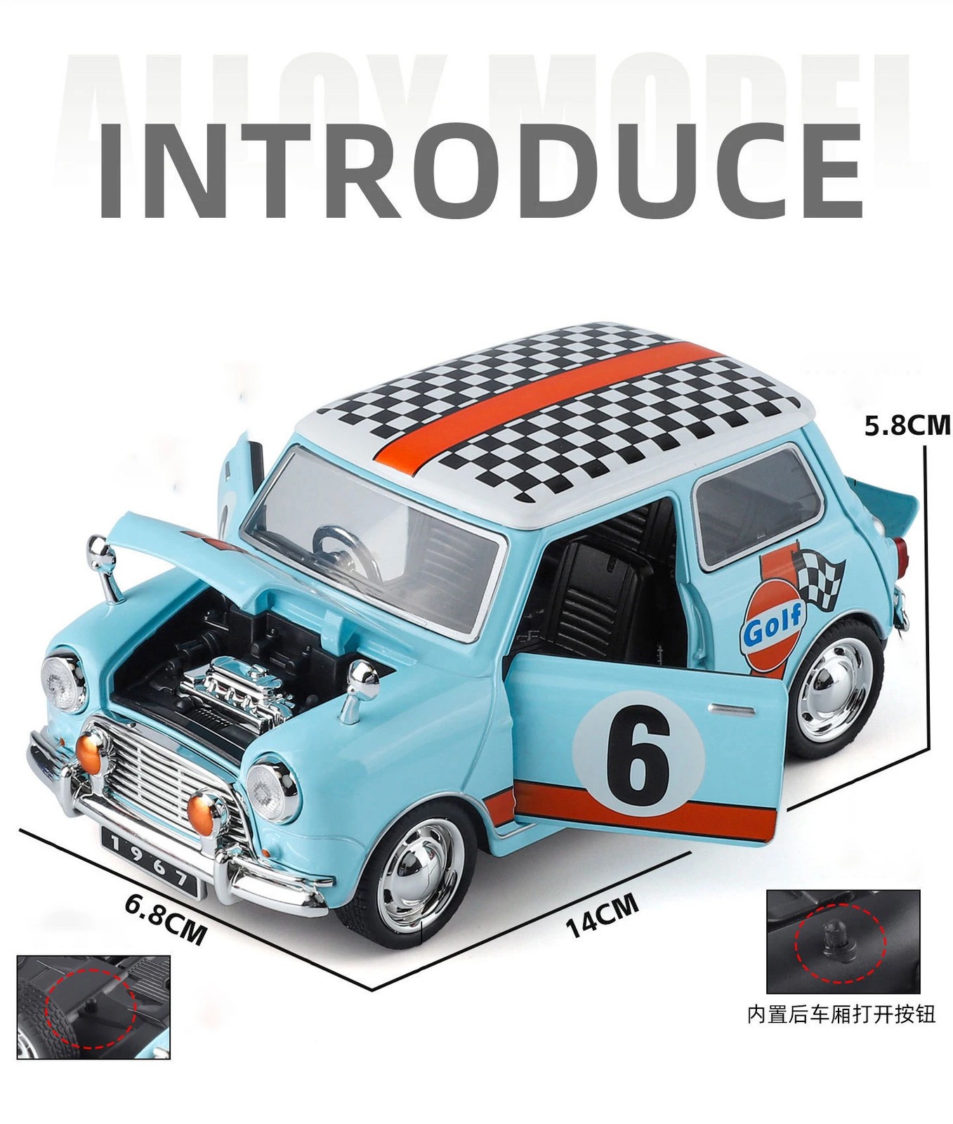 1:32 Morris Mini Cooper S Alloy Classic Sports Car Model Diecast Metal Track Rac