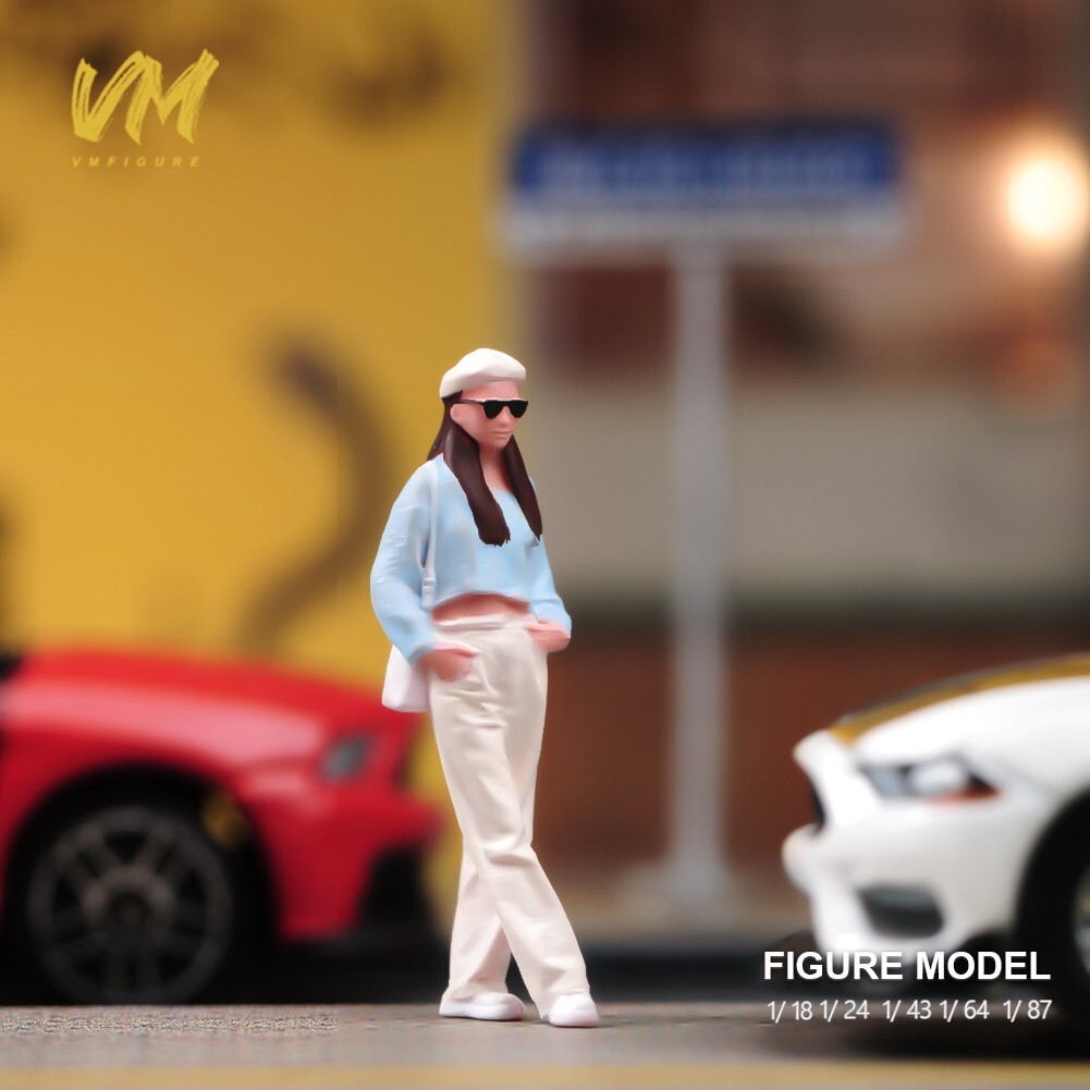 Resin 1/18 1/24 1/43 1/64 1/87 White Beret Girl painted Mini Figure Model Toys