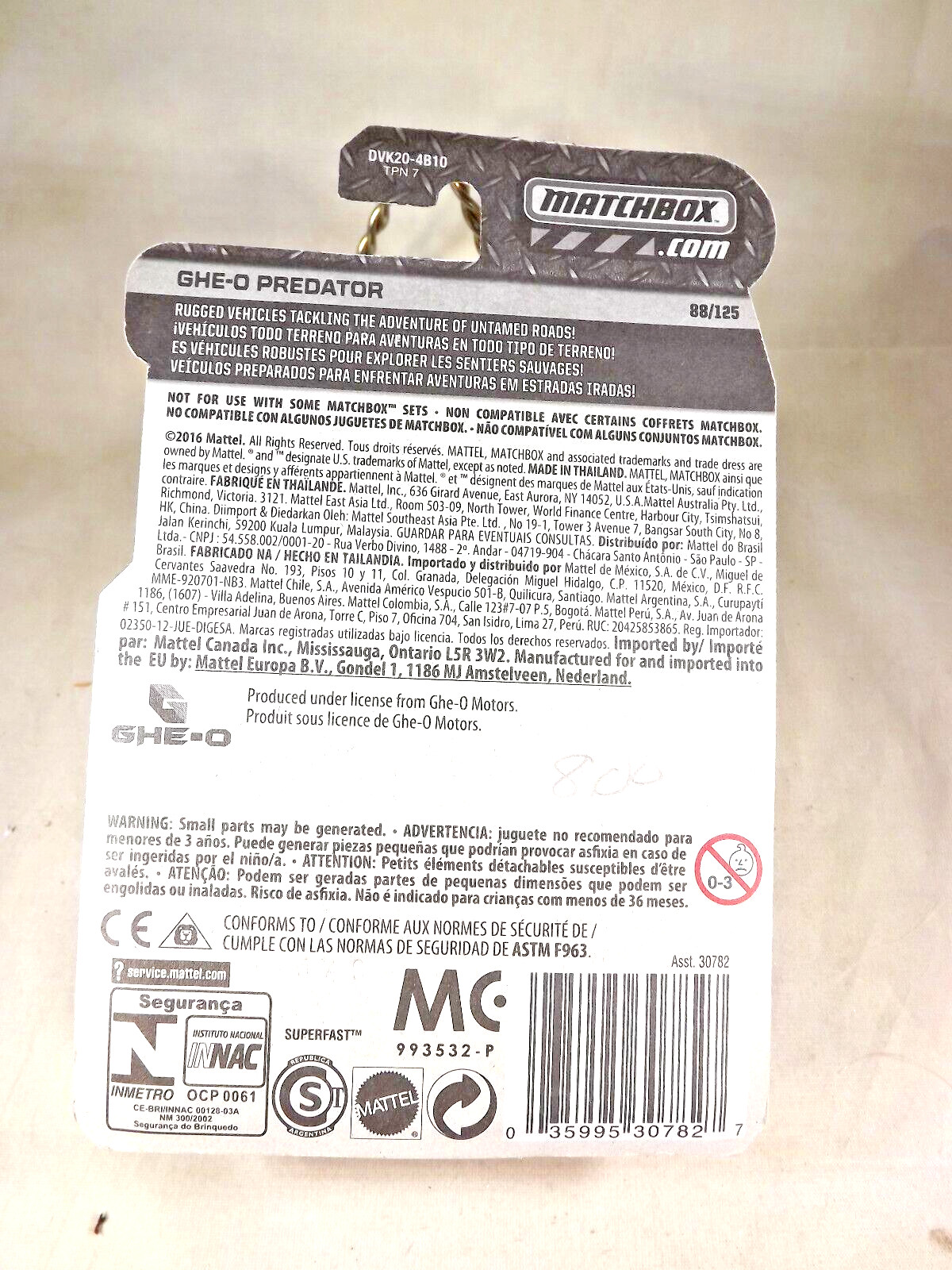 2016 Matchbox 88/125 Explorers GHE-O Predator Black-Blue w/Gray Ringed 8 Spokes