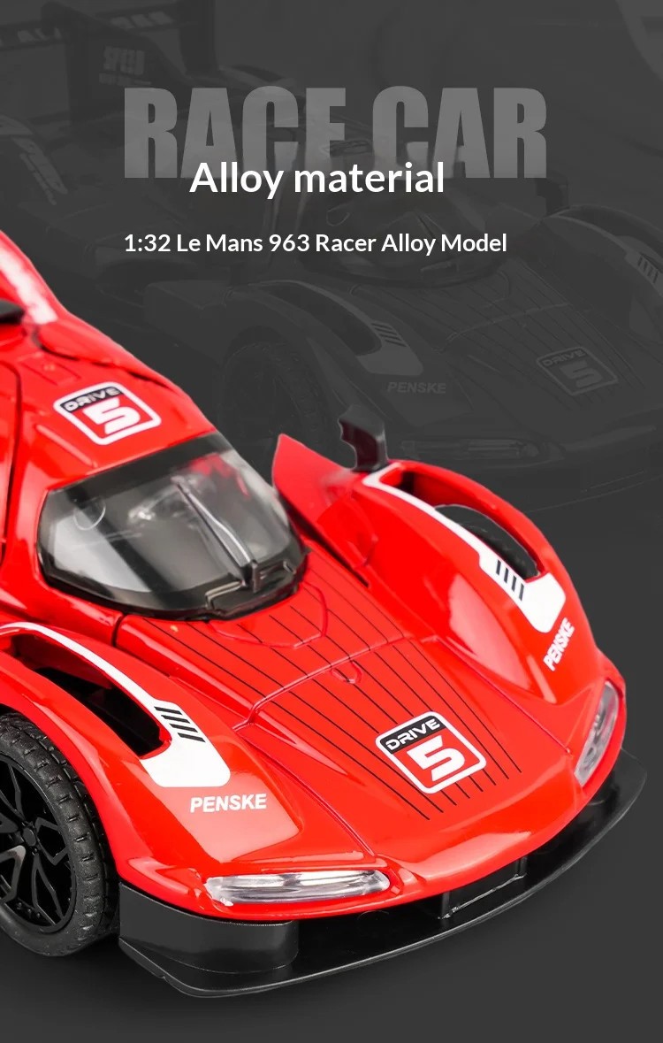 1:32 Porsche 963 alloy racing car model simulation sound and light suitable