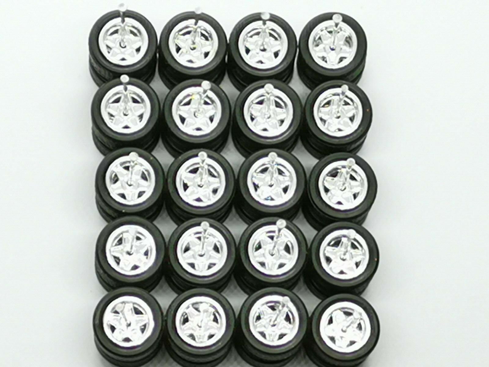 HOT WHEELS STAR REAL RIDERS WHEELS RUBBER TIRES CHROME 10MM 10 SETS 1/64