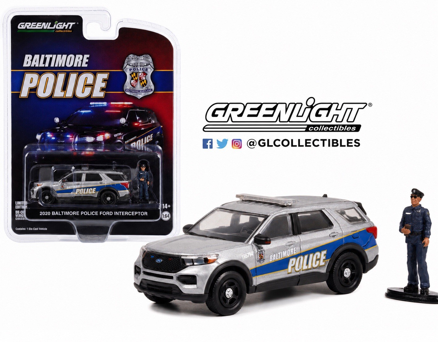 GreenLight Chase RAW 2020 Baltimore Police Ford Interceptor 1/64 #51450 Rare