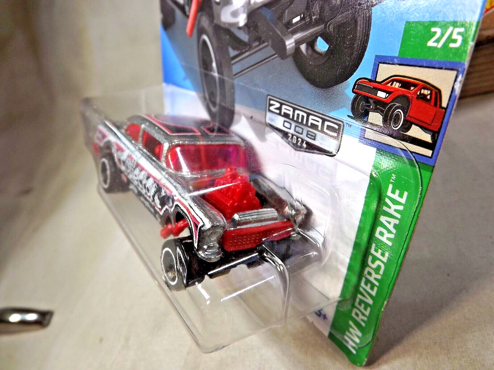 2024 Hot Wheels Walmart #8 Zamac #63 HW Reverse Rake 2/5 55 CHEVY BEL AIR GASSER