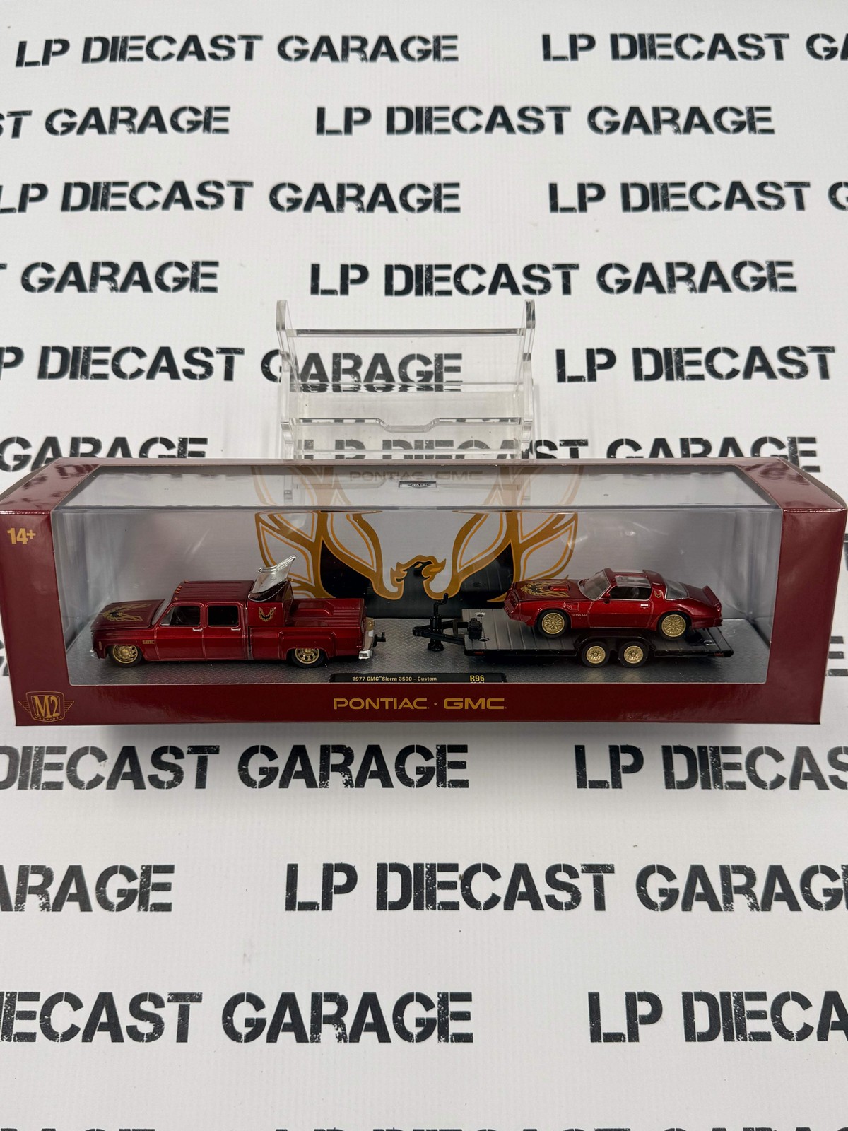 M2 Haulers 1977 GMC Sierra 3500 & Pontiac Firebird Red 1:64 Diecast