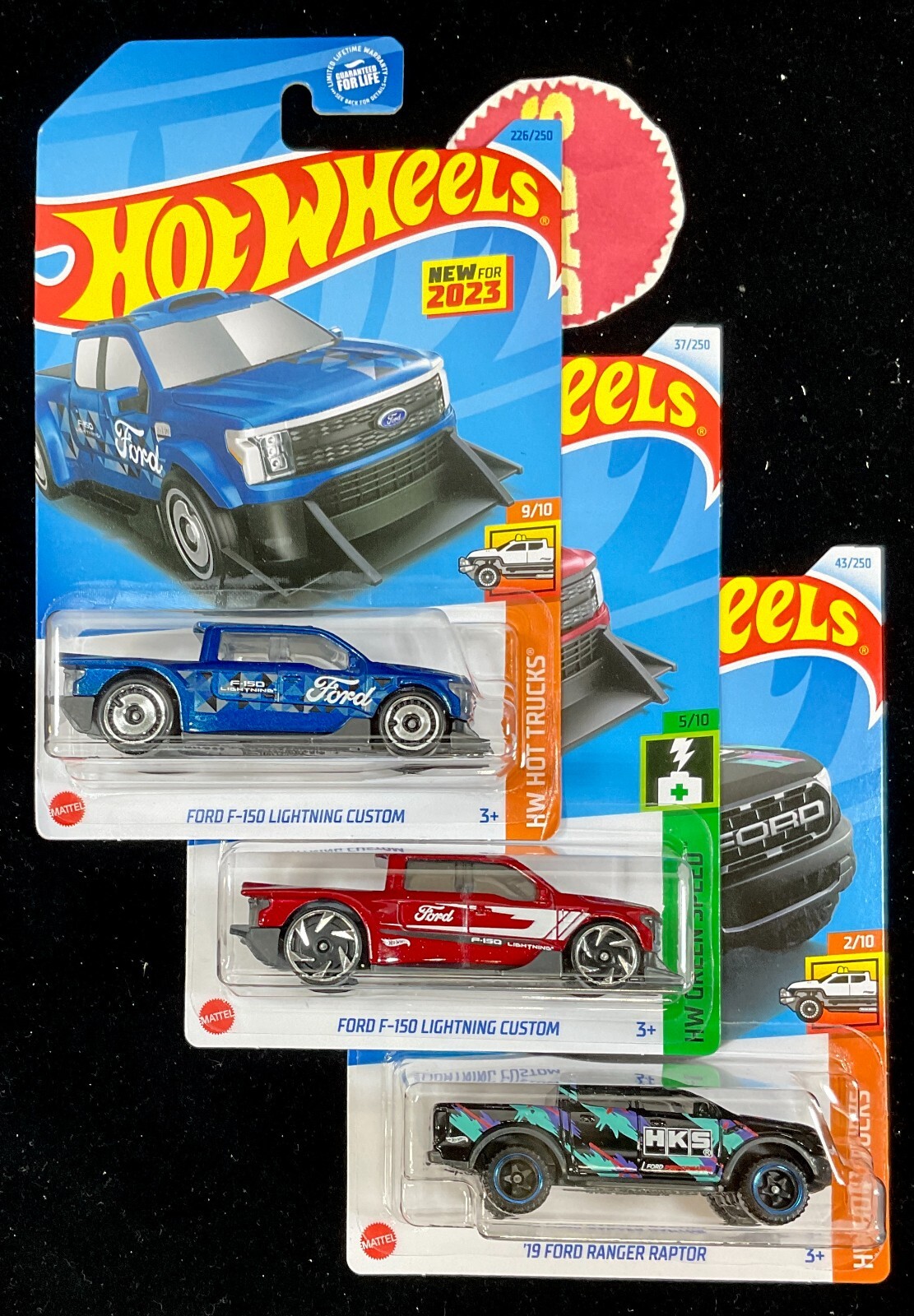 Hot Wheels 2024 Ranger Raptor, F-150 Lightning Custom Blue,Red Trucks,Lot of 3
