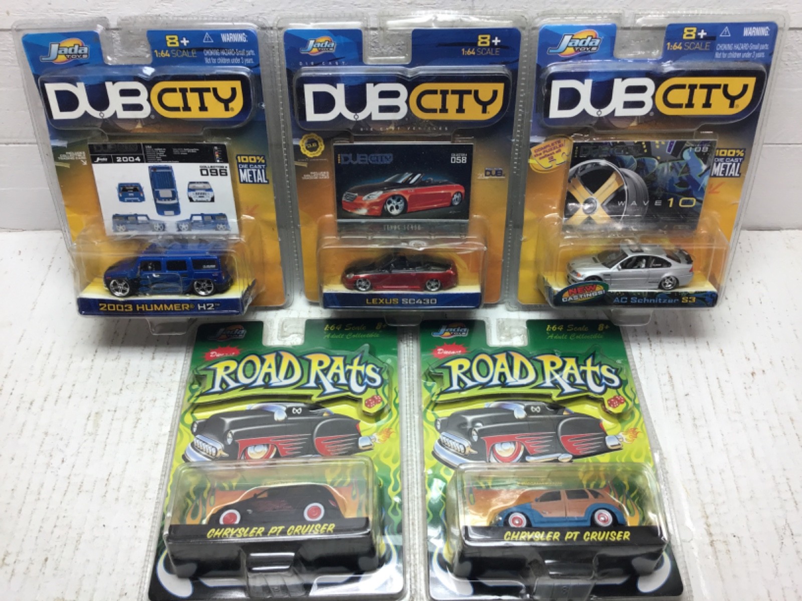 5 Jada Toys Diecast Cars 1:64, 2 x Road Rats, 3 x Dub City, 2003, 2004 & 2005