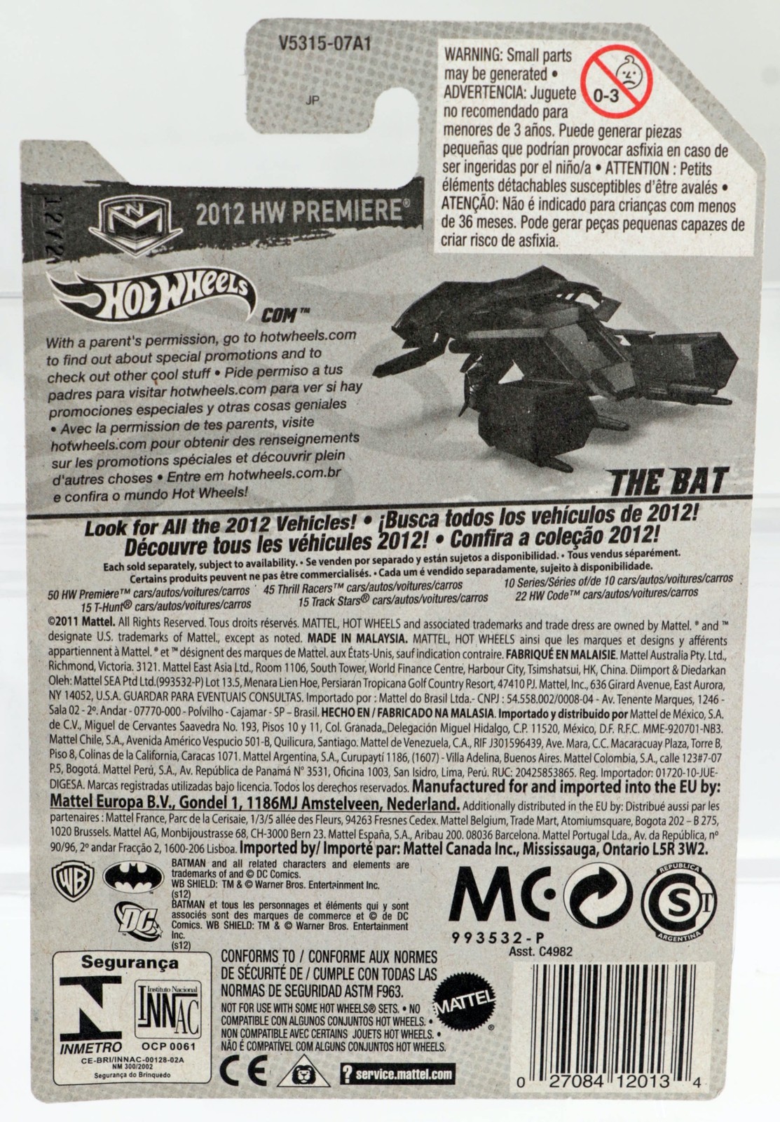 Hot Wheels The Bat The Dark Knight Rises 2012 HW Premiere – V5315 NRFP Black