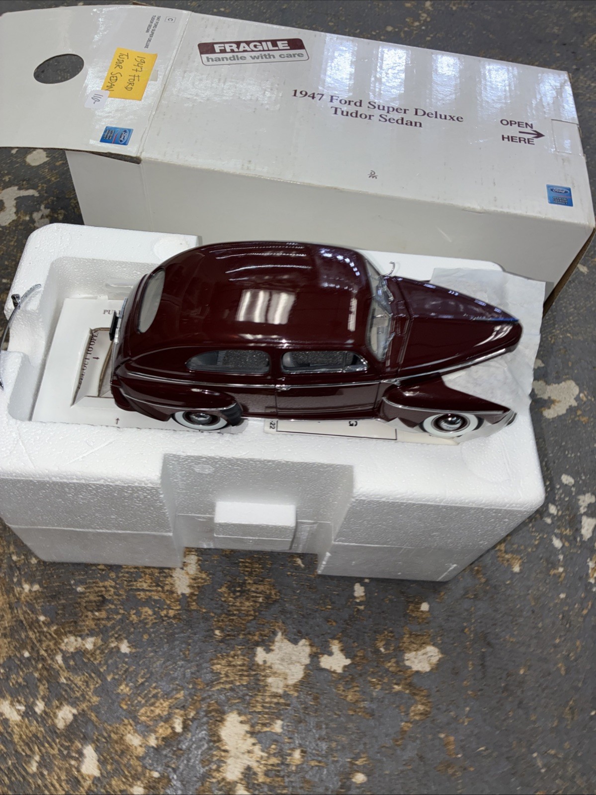 Danbury Mint 1:24 Burgandy 1947 Ford Super Deluxe Tudor Sedan.