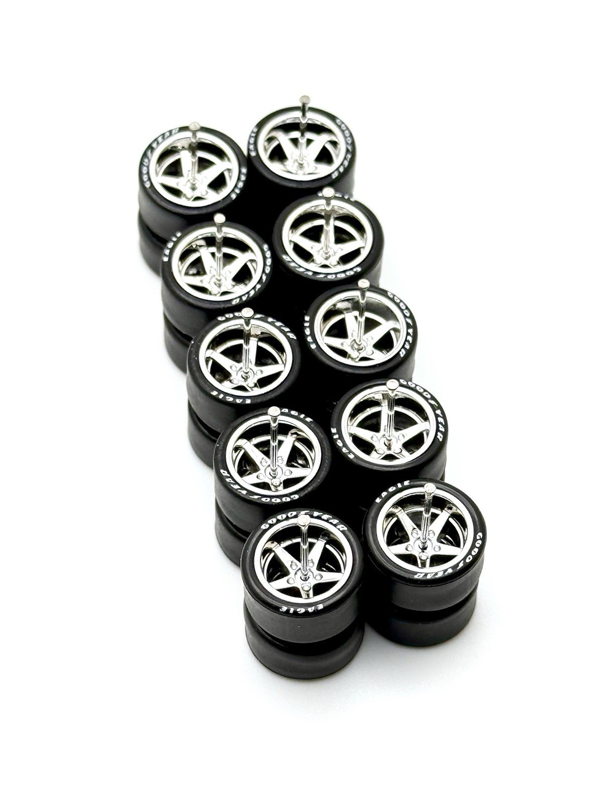 5x Chrome Advan V2 13/13mm DEEP DISH Wheels Rubber Tires for 1/64 07 Silverados