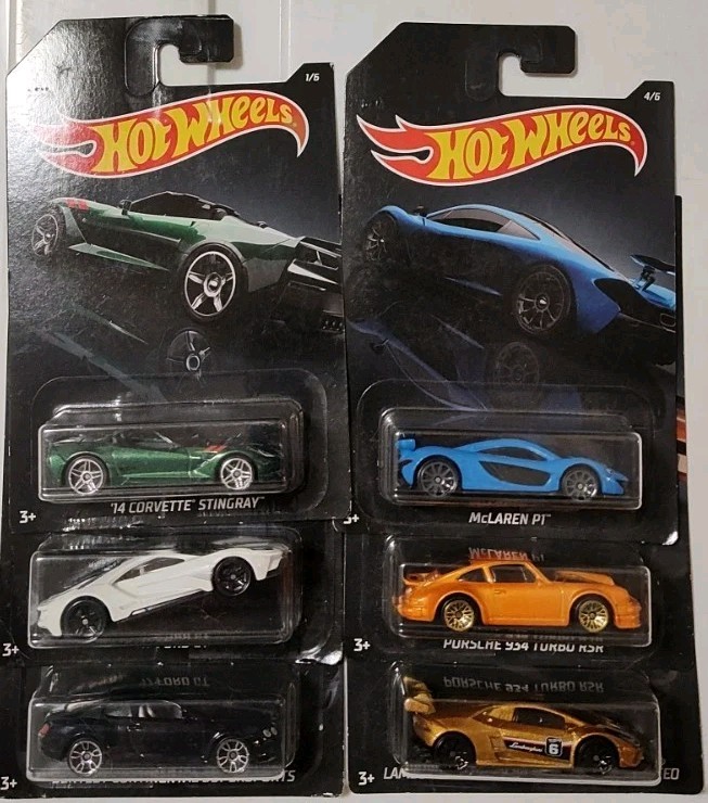 2020 Hot Wheels Exotics Walmart Black Card Set of 6 Porsche, Lamborghini, P1 ++