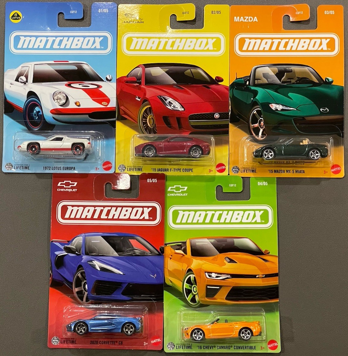 2025 Matchbox Sport Cars Series Lotus Jaguar Mazda Chevy Complete Set (Lot Of 5)