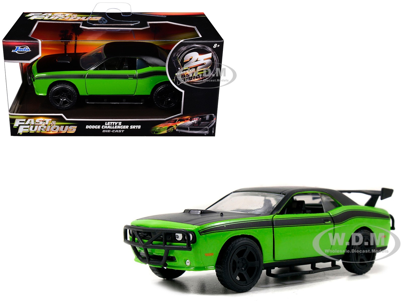 DODGE CHALLENGER SRT8 GREEN FAST & FURIOUS 25 YEARS 1/32 DIECAST BY JADA 97140
