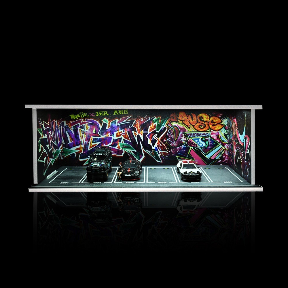 1/64 Diorama Car Garage LED Lighting Car Repair Workshop Scene Display Model Toy