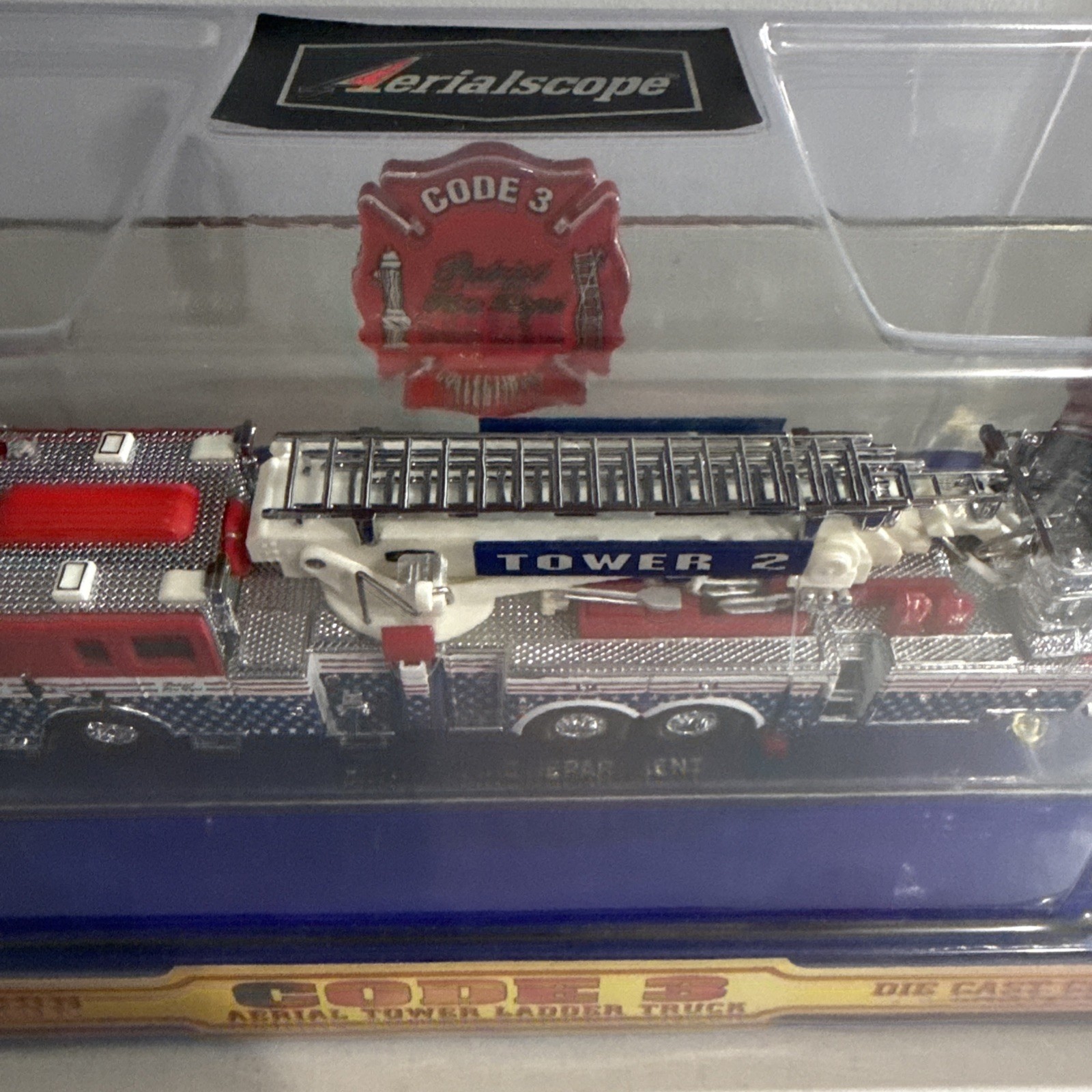 Aerialscope Code 3 Patriot Fire Dept Tower 2 Ladder Truck 1/64 12733 New in box