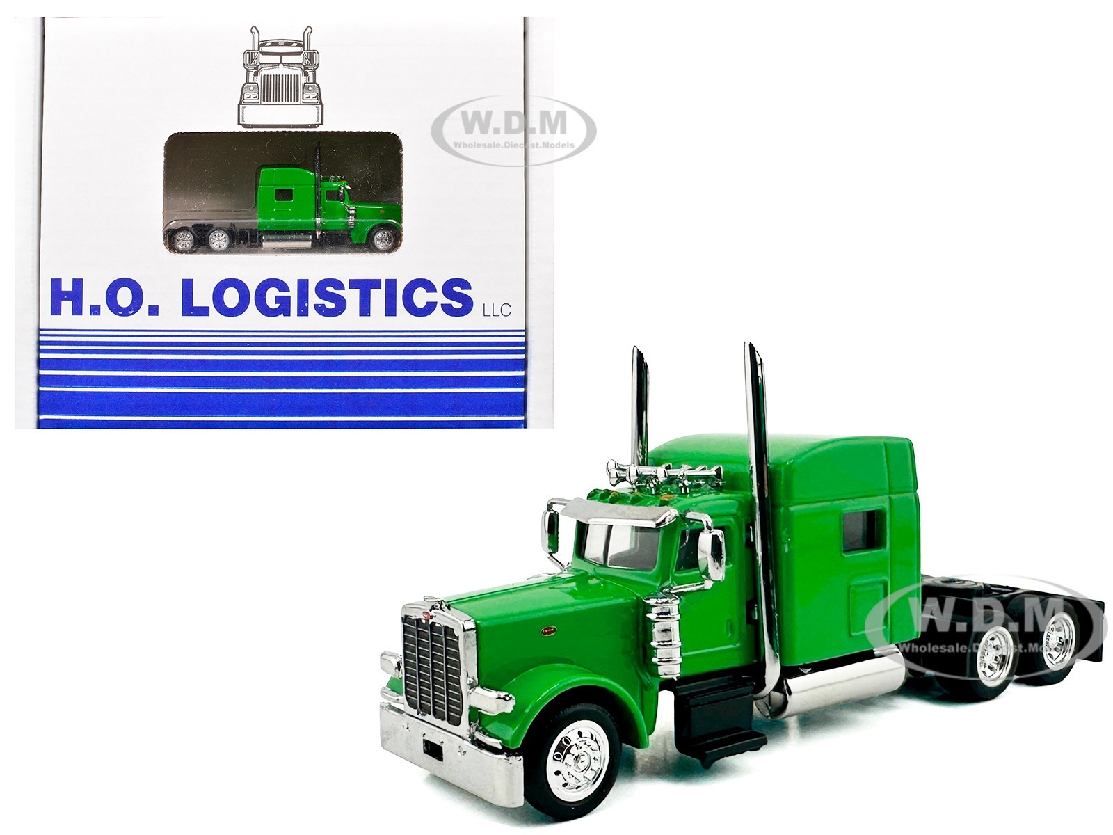 PETERBILT 389 TRUCK W/LOW BOY TRAILER LIME GREEN 1/87 HO LOGISTICS HL-38904-489