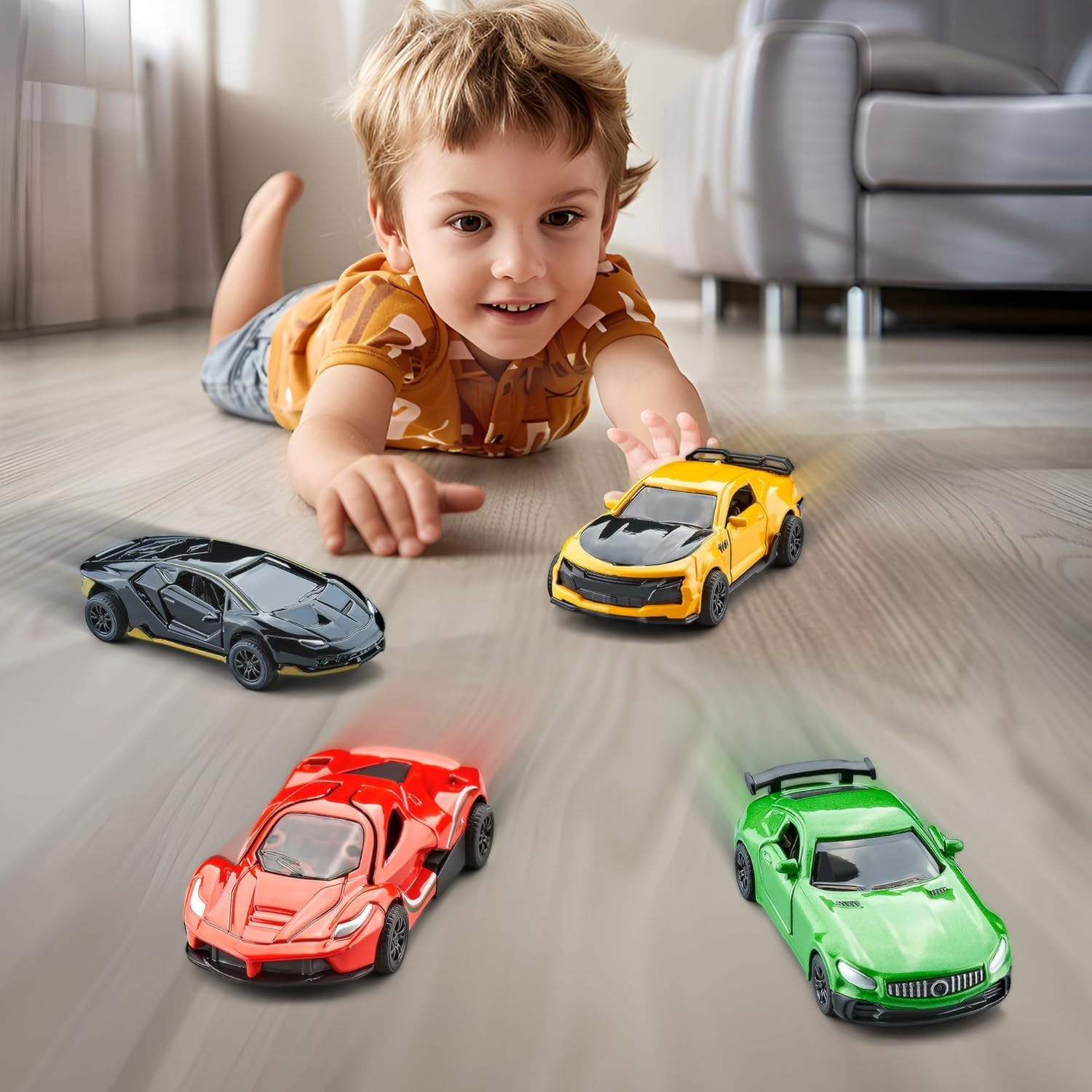 Racing Cars Die-Cast Metal Toy Cars Set, Mini Toddler Toy Vehicle with Openable