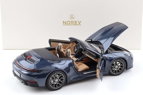 2025 Porsche 911 992-2 Carrera Cabriolet Open Top Blue Metallic in 1:18 scale