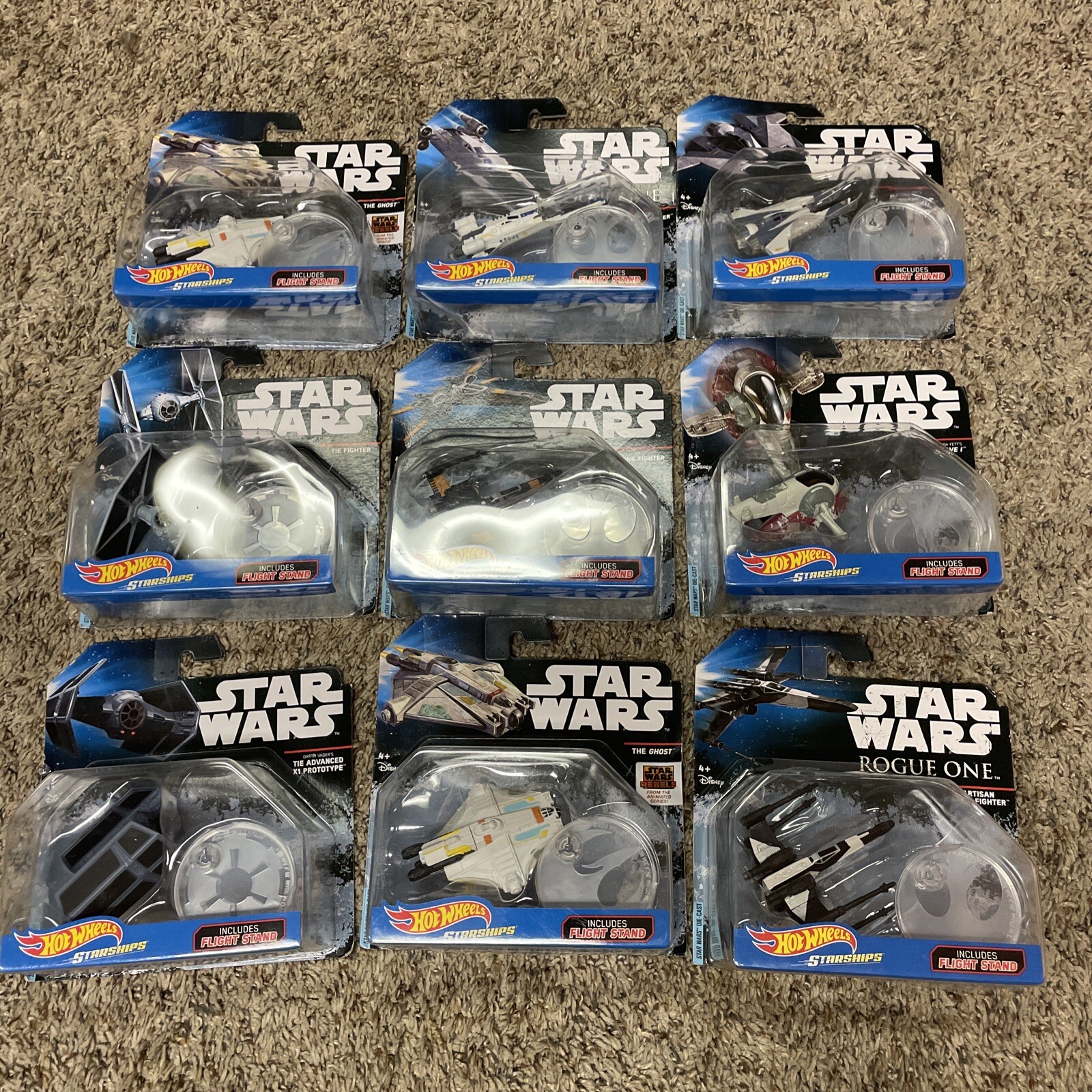 Lot Of 9 Star Wars Hot Wheels Rogue One Starships NEW With Stand