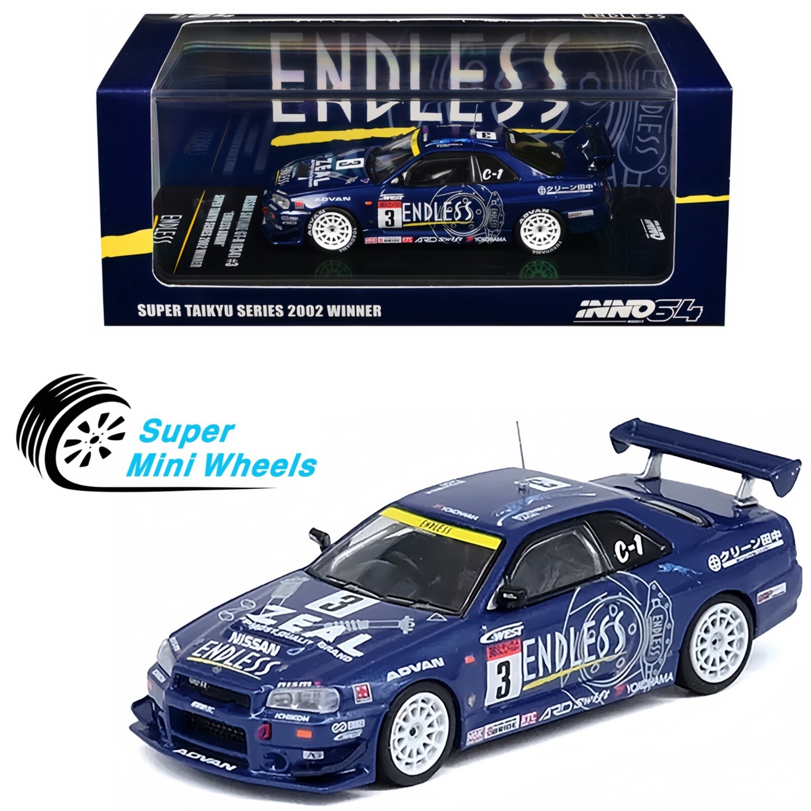 INNO64 1:64 Nissan GT-R (R34) #3 Endless Advan Super Taikyu Series 2002 Winner