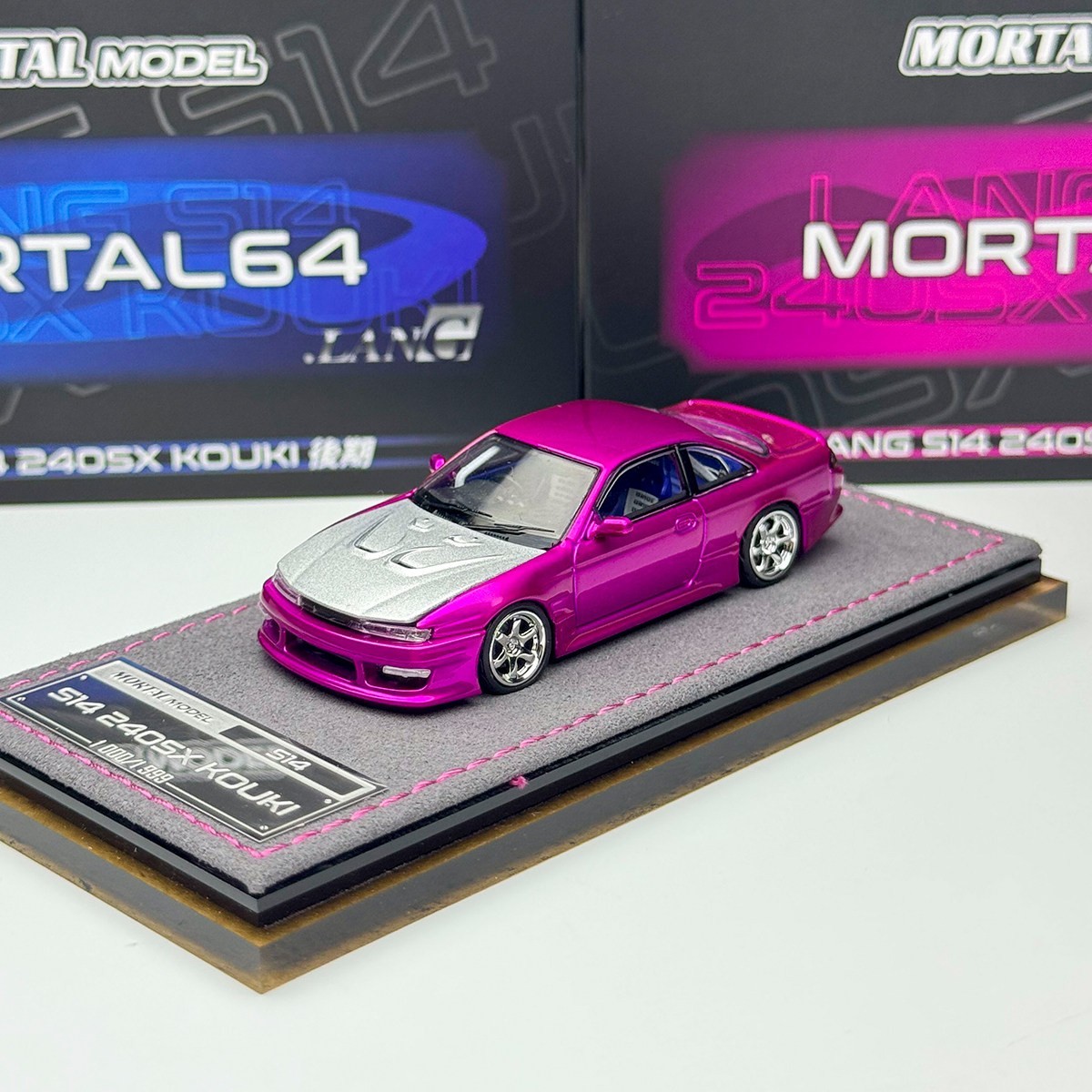 Mortal 1/64 Nissan Lang Silvia S14 240SX Kouki Pink Diecast Car Model