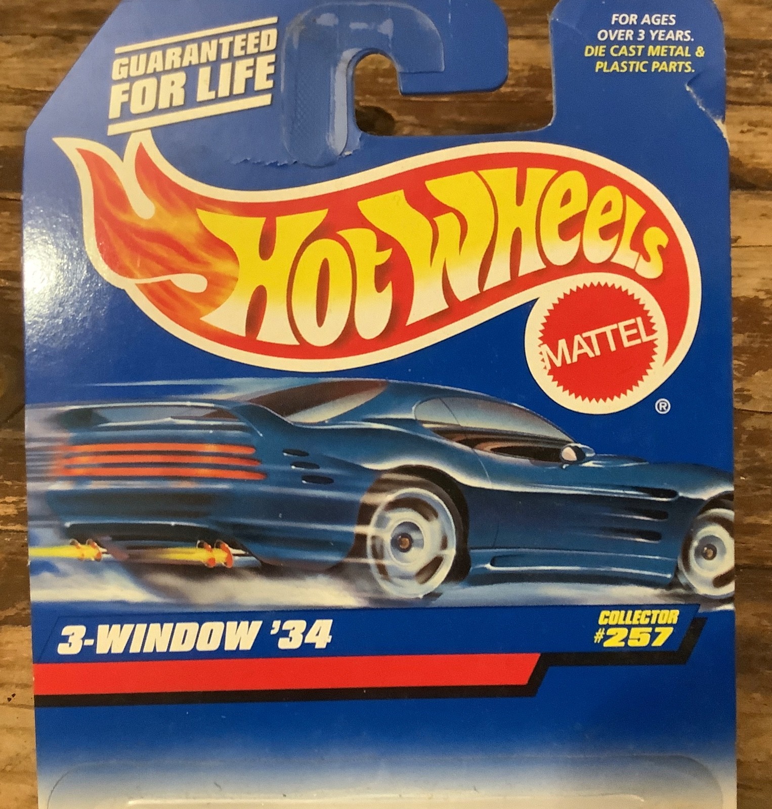 1992 Hot Wheels 3-Window ’34 #257 Three Spoke Wheels Silver With Flames