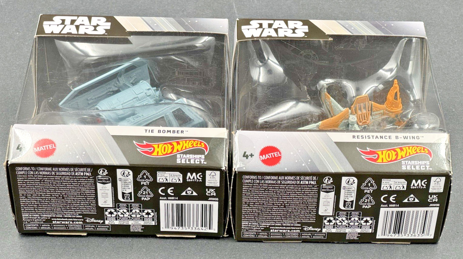 Star Wars Hot Wheels Starships Select Set of 2 Resistance B-Wing & Tie Bomber