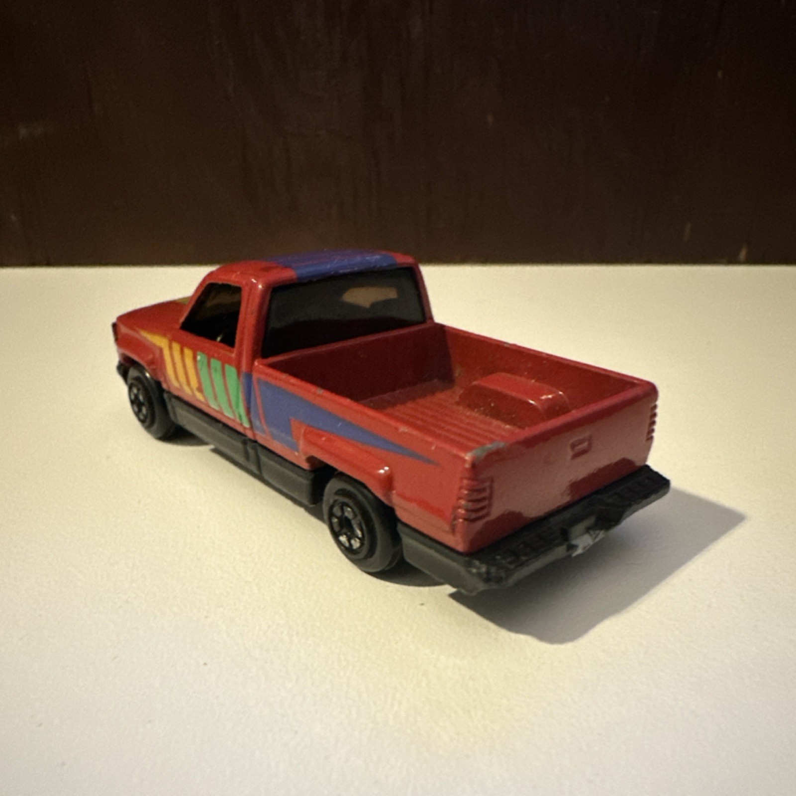 Chevrolet Red Diecast Pickup Truck Multicolor Stripes