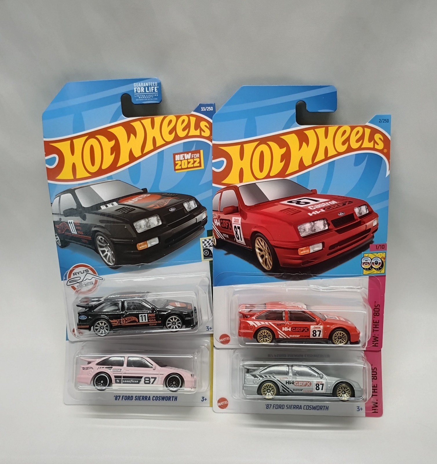 Hot Wheels Mainline ’87 Ford Sierra Cosworth Silver, Black, Red, & Pink Lot of 4