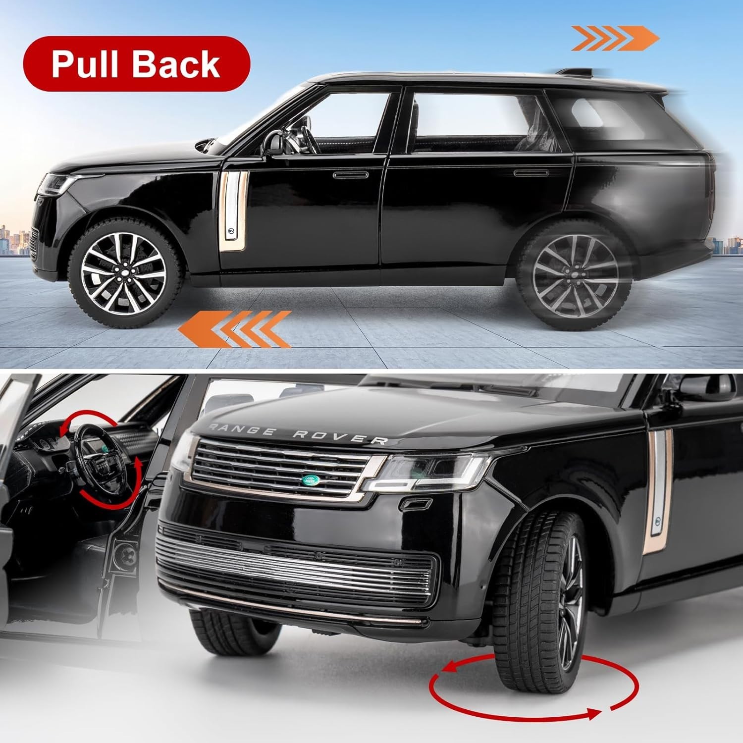 1:24 Range Rover Die-cast Model Vehicle with Sound & Light, Off-Road Vehicle ..