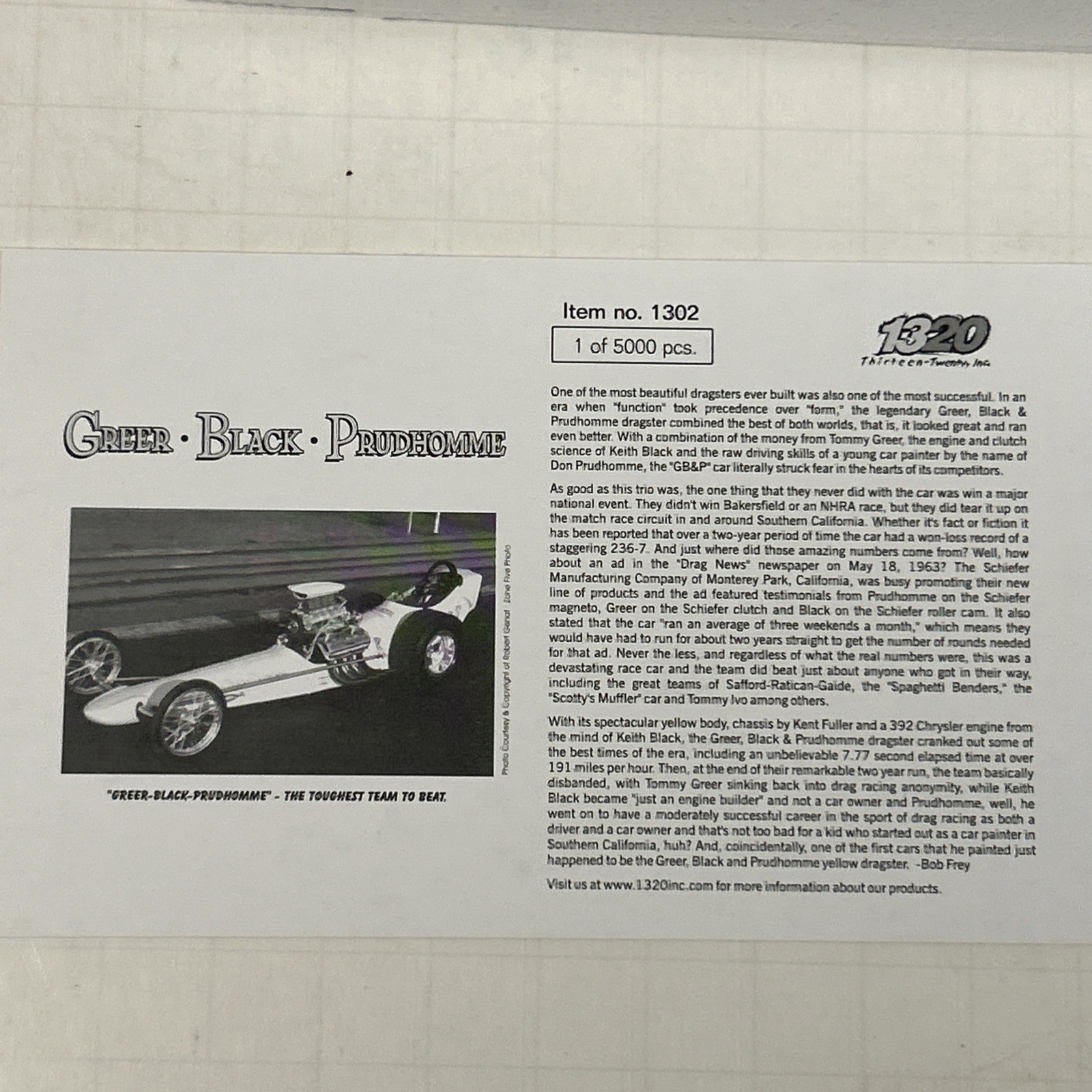 1320 The Diggers #1302 NHRA Greer Black Prudhomme 1302 Of 5000 Limited Edition