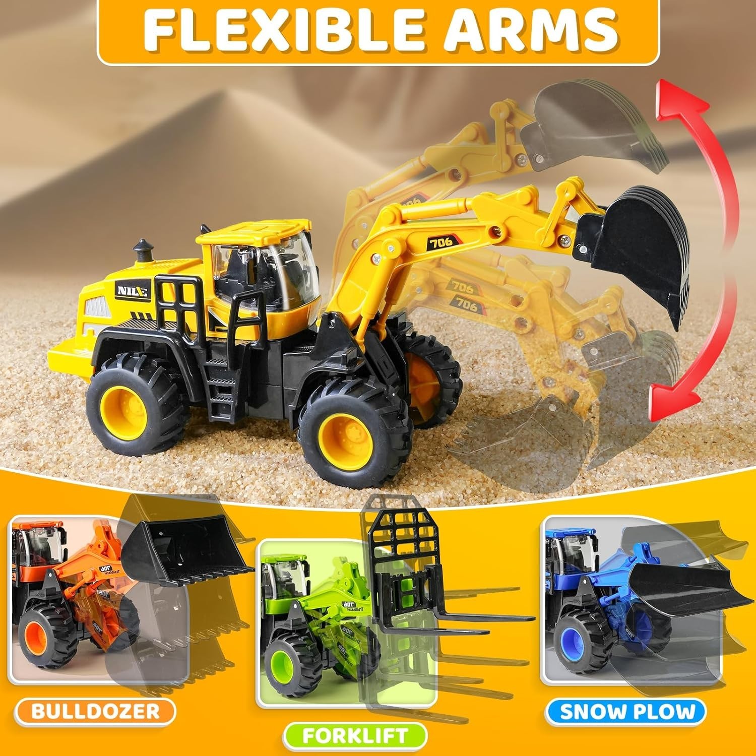 Construction Truck Toys for Boys 3-8 Years Excavator Forklift Bulldozer