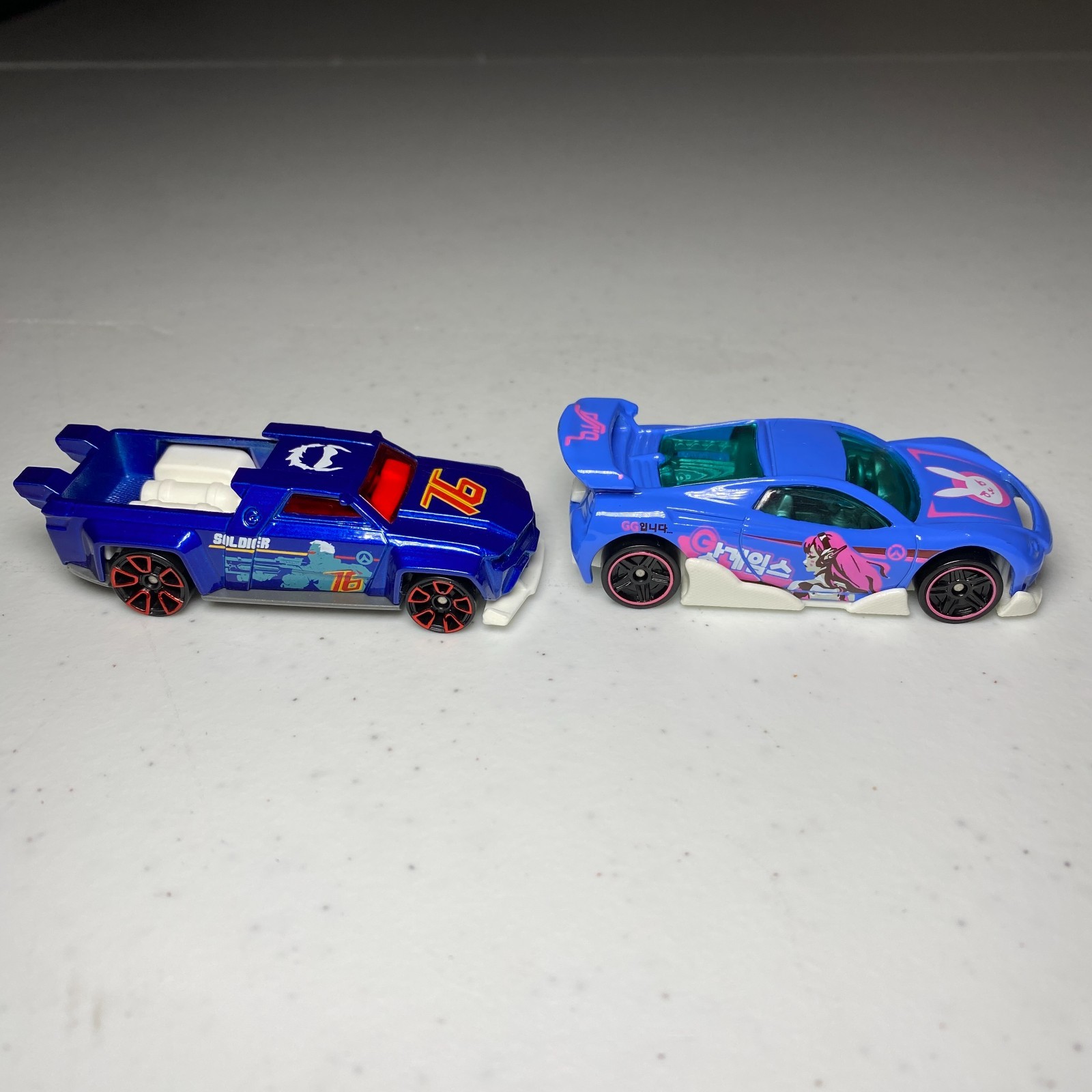2020 Hot Wheels Overwatch MS-T Suzuka #4/D.VA and Soldier: 76 Loose – Lot of 2