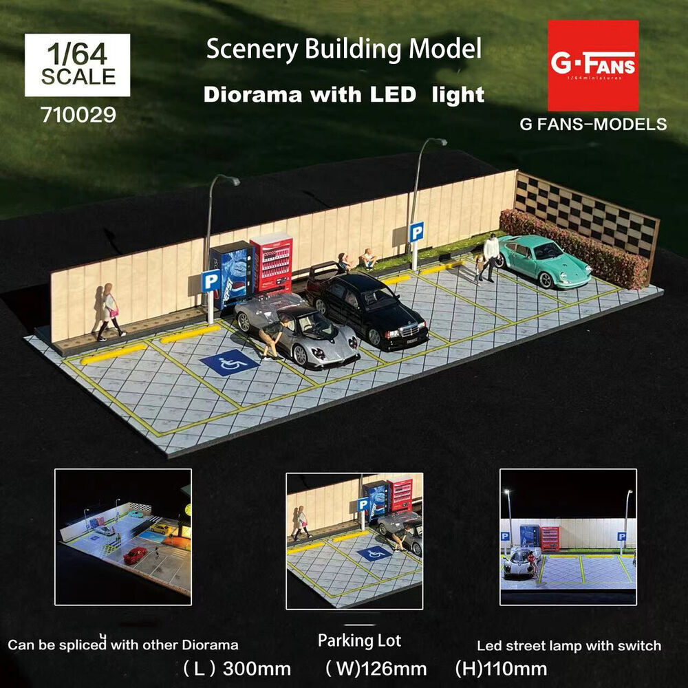 Diorama 1:64 Car Garage Model LED Lighting City Car Showroom Scene Display Model