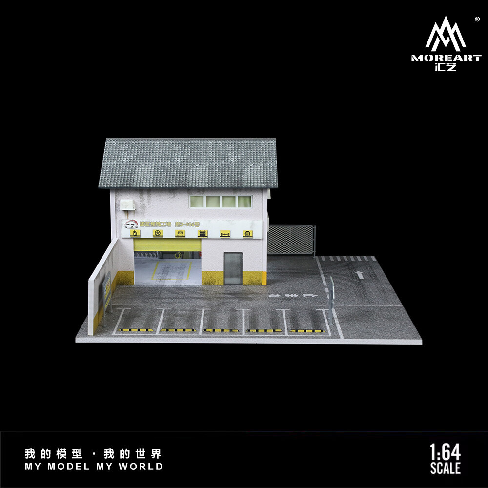 Diorama 1/64 Car Garage Model LED Lighting Old Factory Scene Display Case Toy US