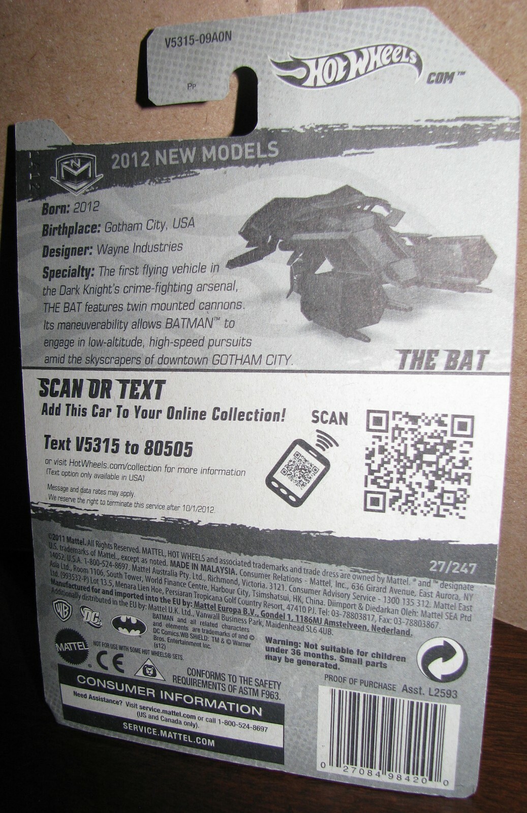 Hot Wheels 2012 New Models #27 The Bat The Dark Knight Rises Batman #1