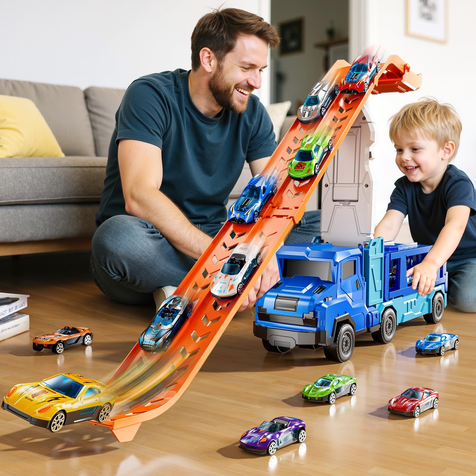 Car Truck Toys for 3 4 5 6 7 8 Years Old Boys, Transporter Truck Track Set wi…