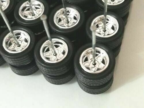 HOT WHEELS STAR REAL RIDERS WHEELS RUBBER TIRES CHROME 10MM 10 SETS 1/64