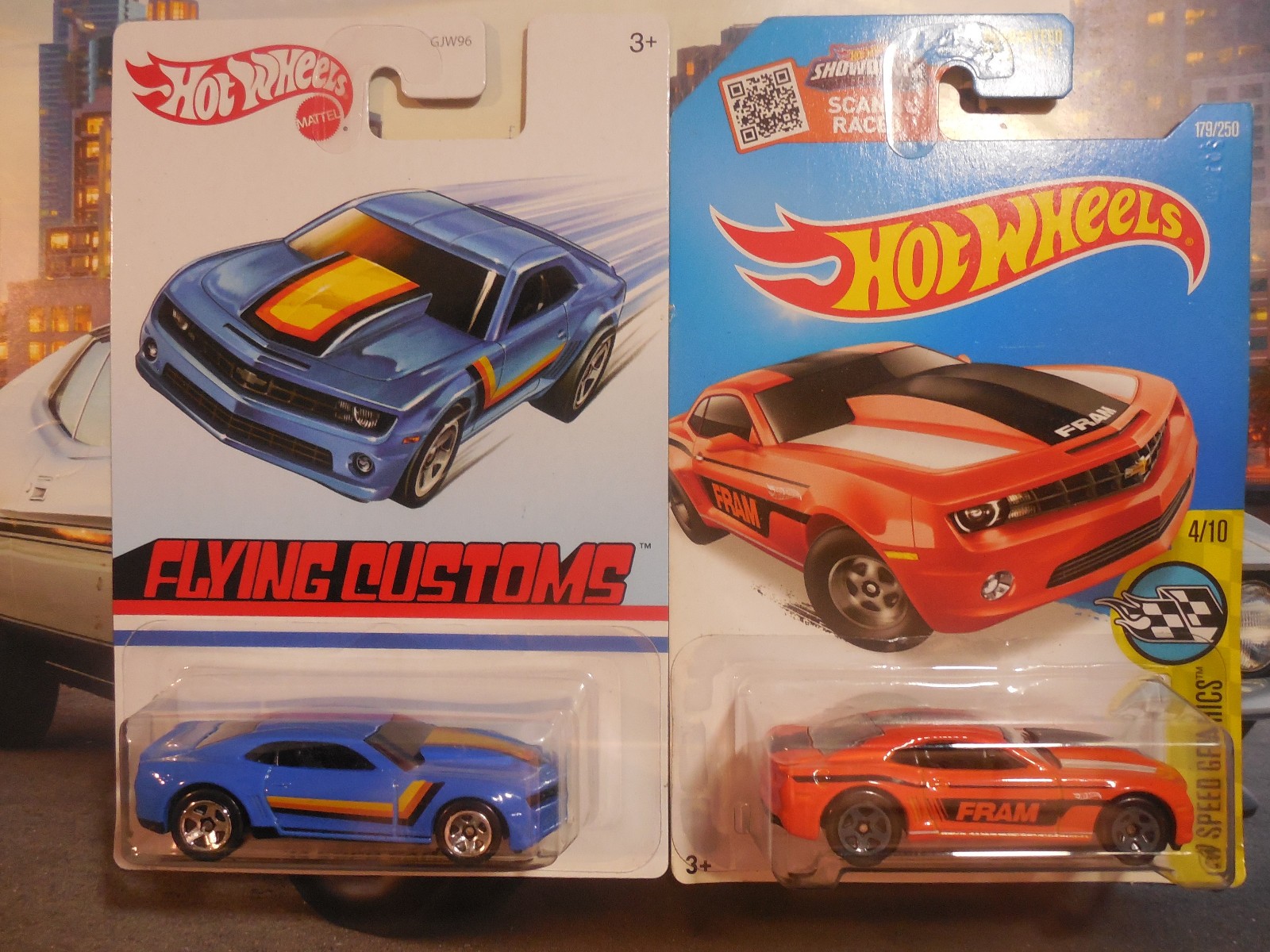 HOT WHEELS ’13 CHEVROLET COPO CAMARO LOT 2 FRAM SPEED GRAPHICS FLYING CUSTOMS BT