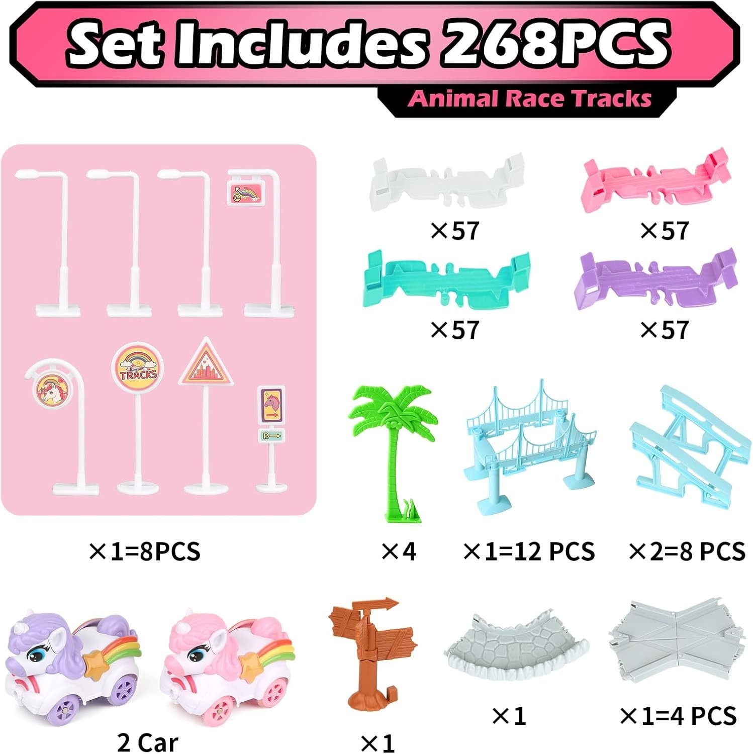 268 PCS Unicorn Race Tracks for Kids Toys, Glow in The Dark Magic Toy Set, 2 …