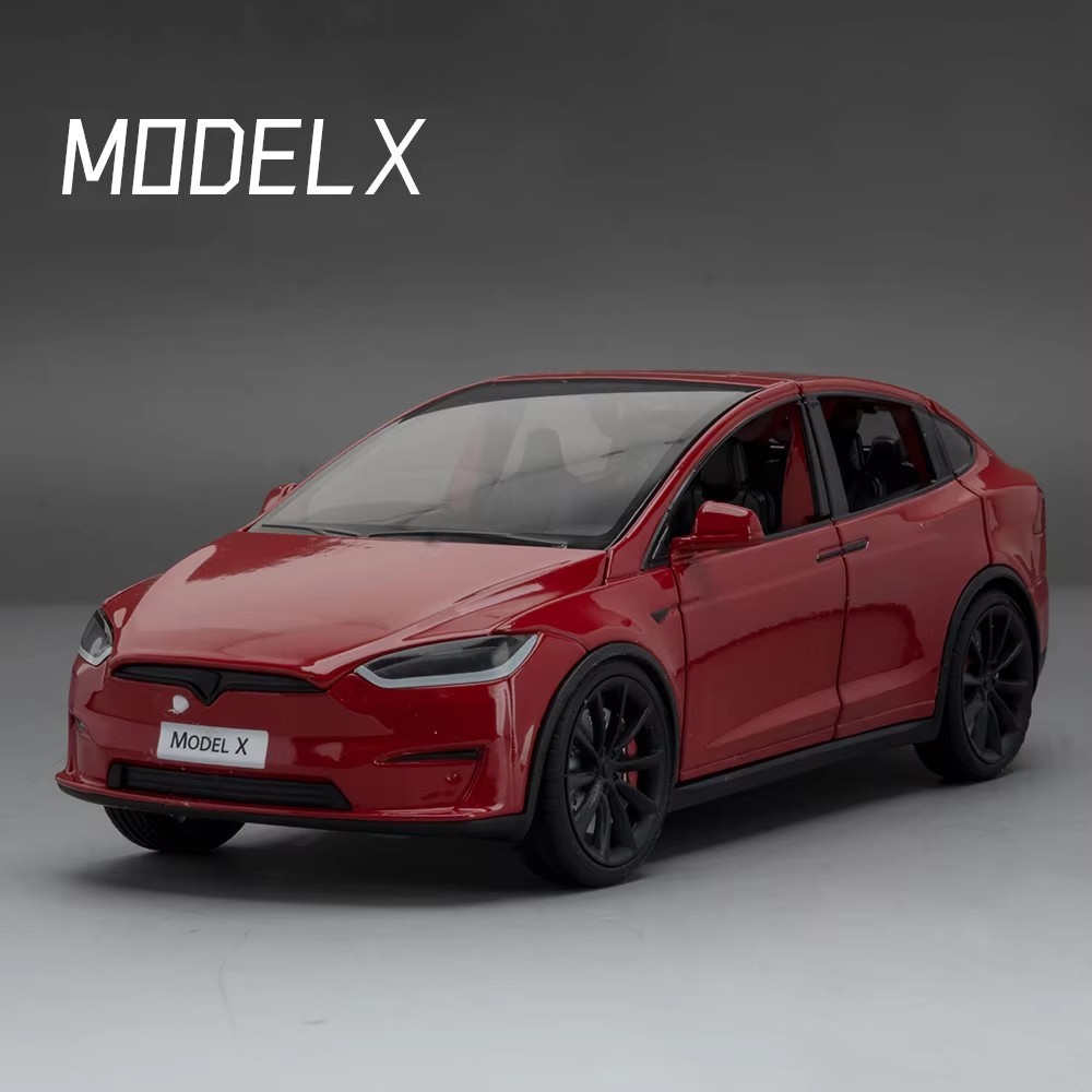 1:24 Tesla Model X Diecast Model Car w/ Sound Light Pull Back Toy Gift
