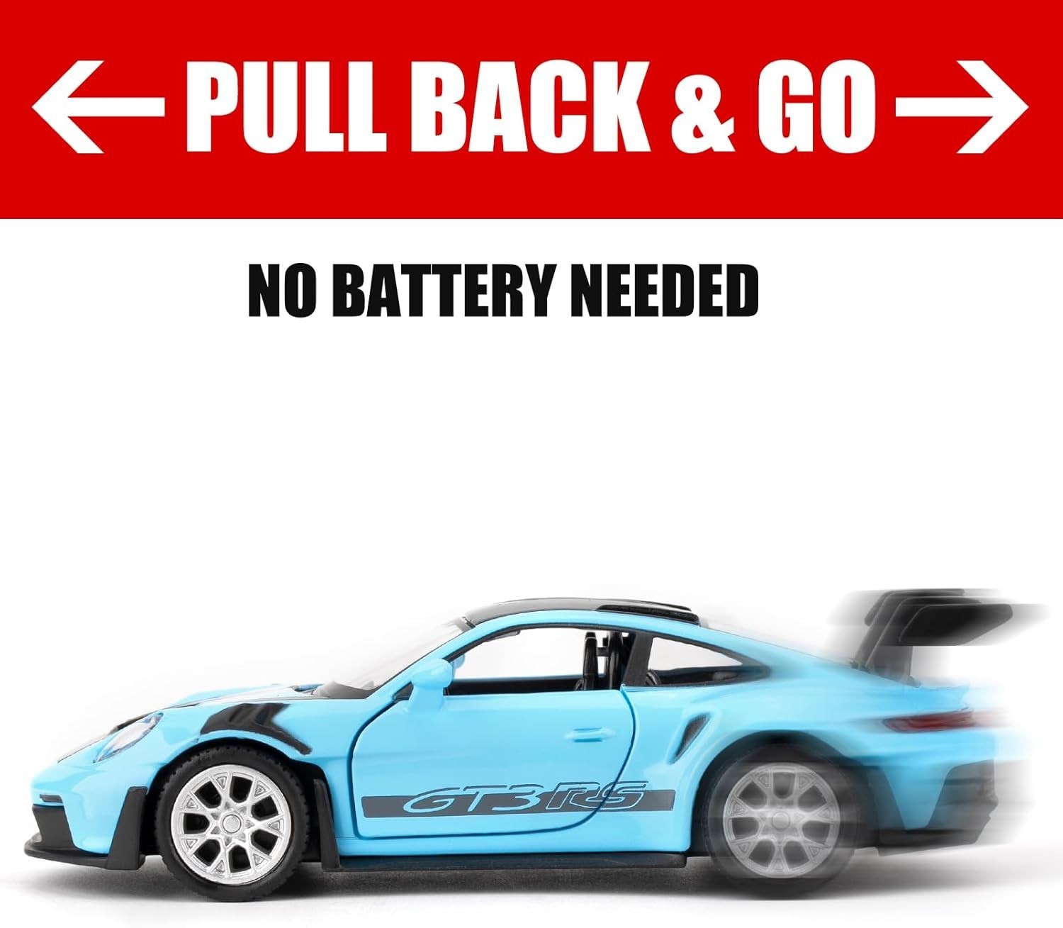 1:36 Scale Porsche 911 GT3 RS Diecast Toy Car – Pull Back, Doors Open, Blue
