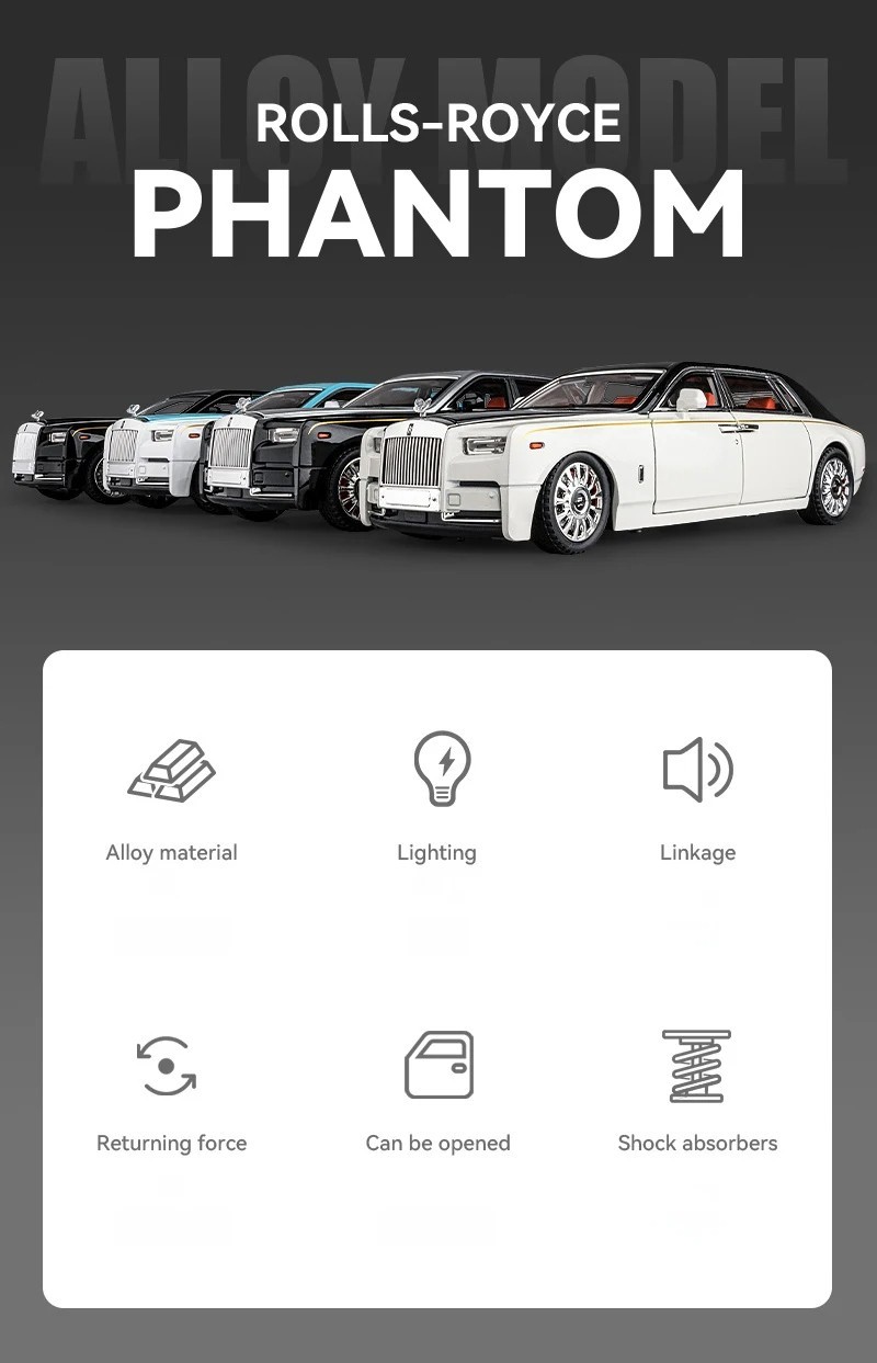 1:18 Rolls-Royce Phantom Car Alloy Model Diecast Model Collection Kids Gift