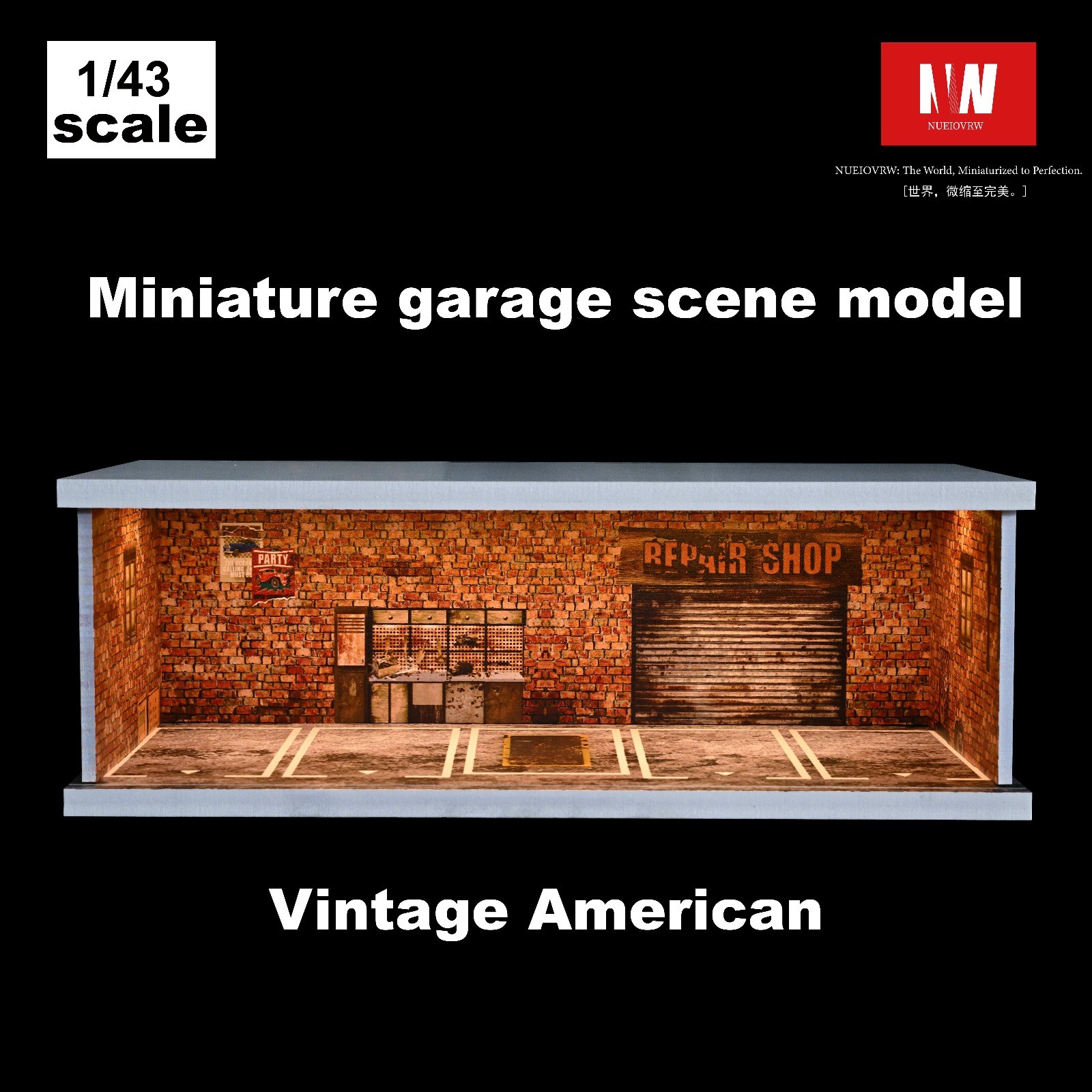Diorama 1:43 Car Garage Model LED Lighting City Parking Lot Backdrop Scene Model